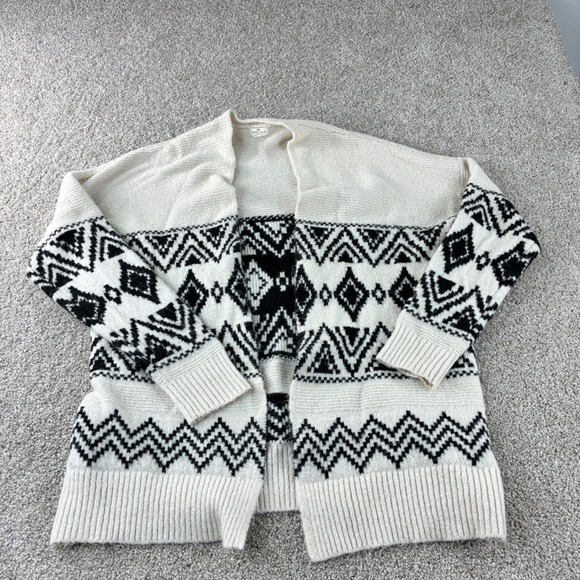 Mason & Belle Womens Cardigan Sweater Small Open‎ Front Aztec Print Cream Black - Picture 2 of 8